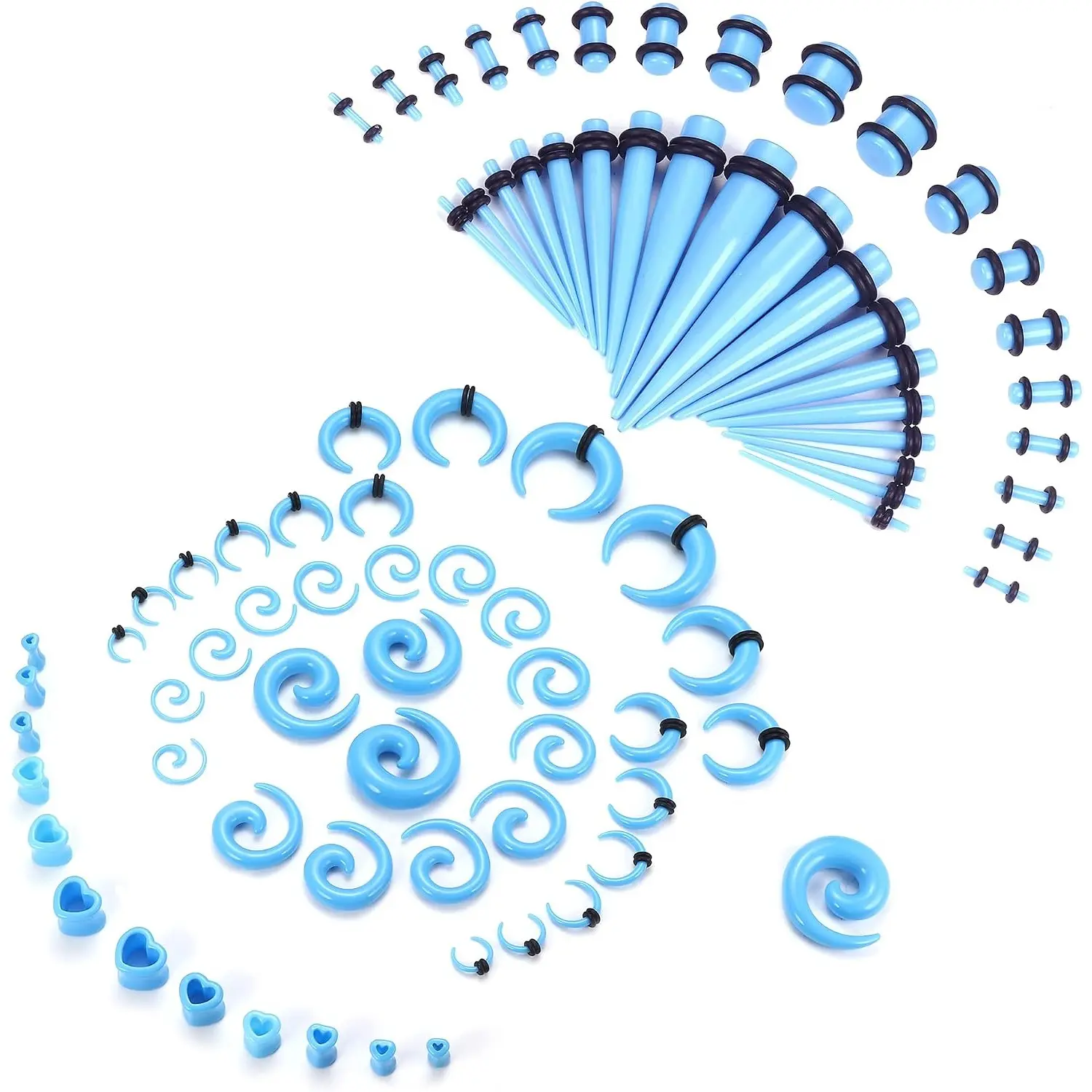 84 Pcs Ear Stretching Gauges Kit Unisex, Acrylic Spiral Tapers Plugs Silicone Tunnels Horseshoe Septum Rings Ear Expander Body Piercing Starter Set Gift for Men Women