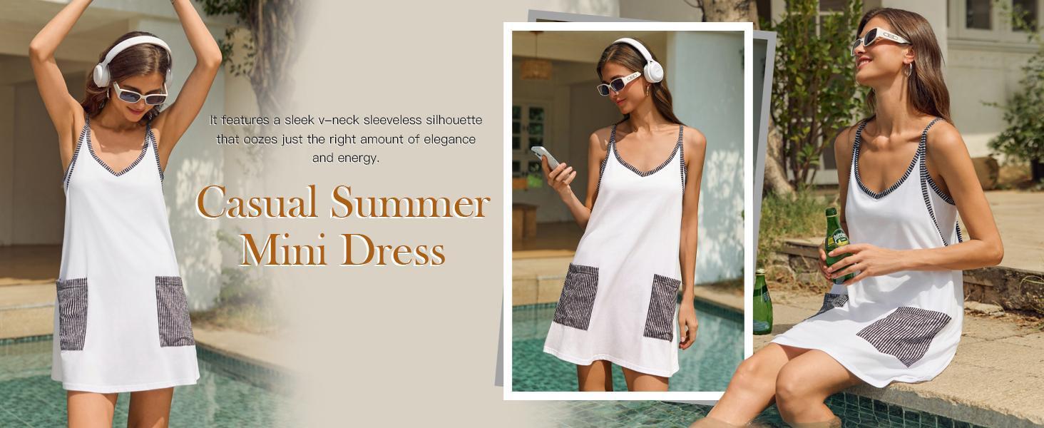 Womens Tennis Dress Casual Striped Athletic Sleeveless Summer Romper Dress with Built in Shorts