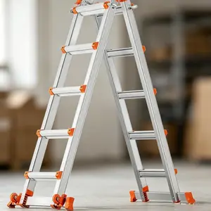 Extendable Telescopic Multi-Position Ladder - Convertible Modes, A-Frame Step Ladder with Stabilizer Bars, Narrow Folded Width, 330LBS Load Capacity, Wheels, Safe for Home & Outdoor Roof Work, Extendable Telescopic Ladders