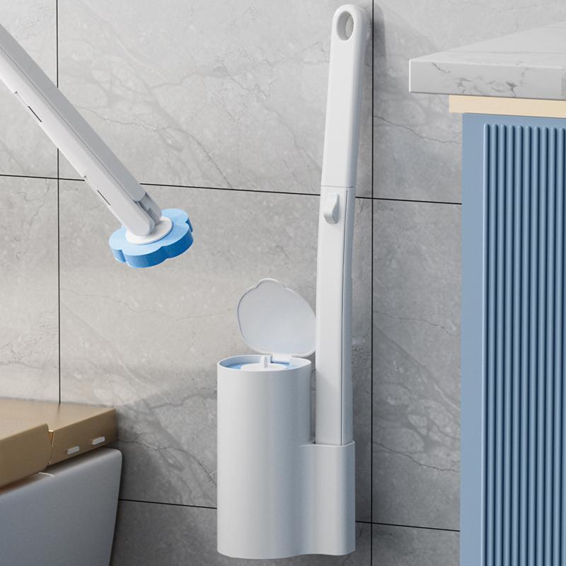 Wall Mounted Toilet Brush Set, 1 Box Including Toilet Brush & Bracket & Disposable Refill Head, Toilet Cleaning Brush, Bathroom Cleaning Tool, Toilet Cleaning System