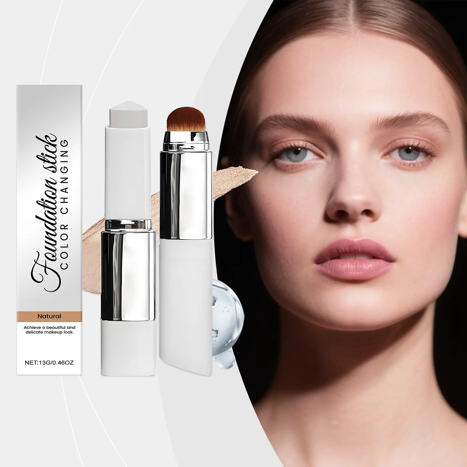 Natural Shade 2-in-1 Color Changing Foundation Stick, Hydrating Lightweight Full Coverage Concealer Stick, Smooth Cream Texture No Caking Hide Pores Fine Lines, With Hyaluronic Acid For Flawless Natural Skin, Free Surprise Gift For Daily Makeup