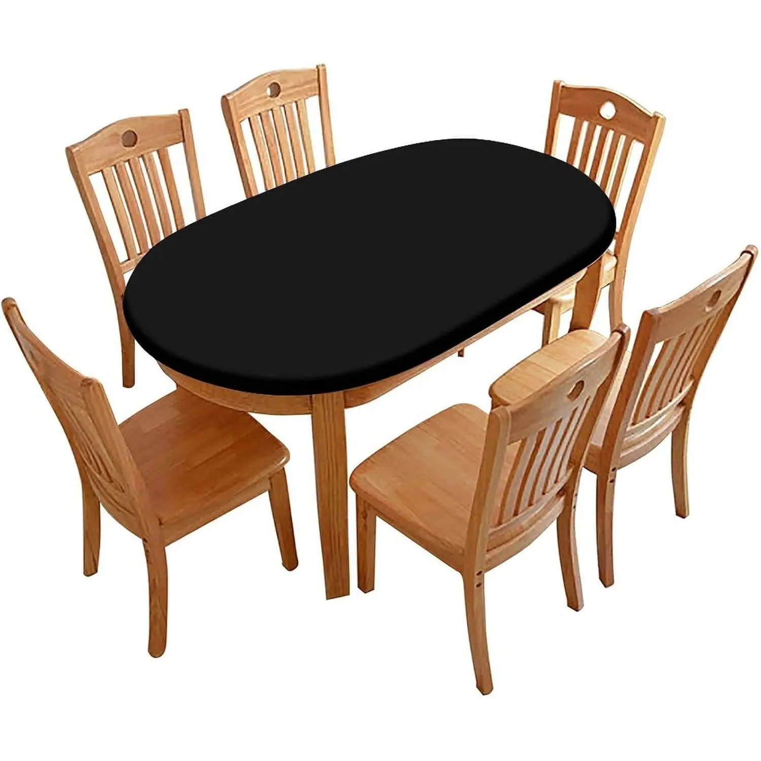 Dining Table Protector Pad, Black Pattern Printed on Table Cover Protector, Stretchable Hem for Weddings Parties Restaurants & Home Decor, Fits for 42" x 60" Oval Tables