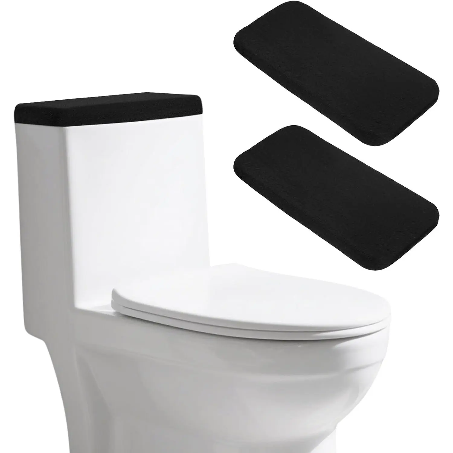 2 Pcs Toilet Tank Cover, Universal Toilet Tank Lid, Toilet Top Cover, Toilet Tank Lid Replacement, Soft and Absorbent with Elastic Bottom for Bathroom Decor Accessories (Black)