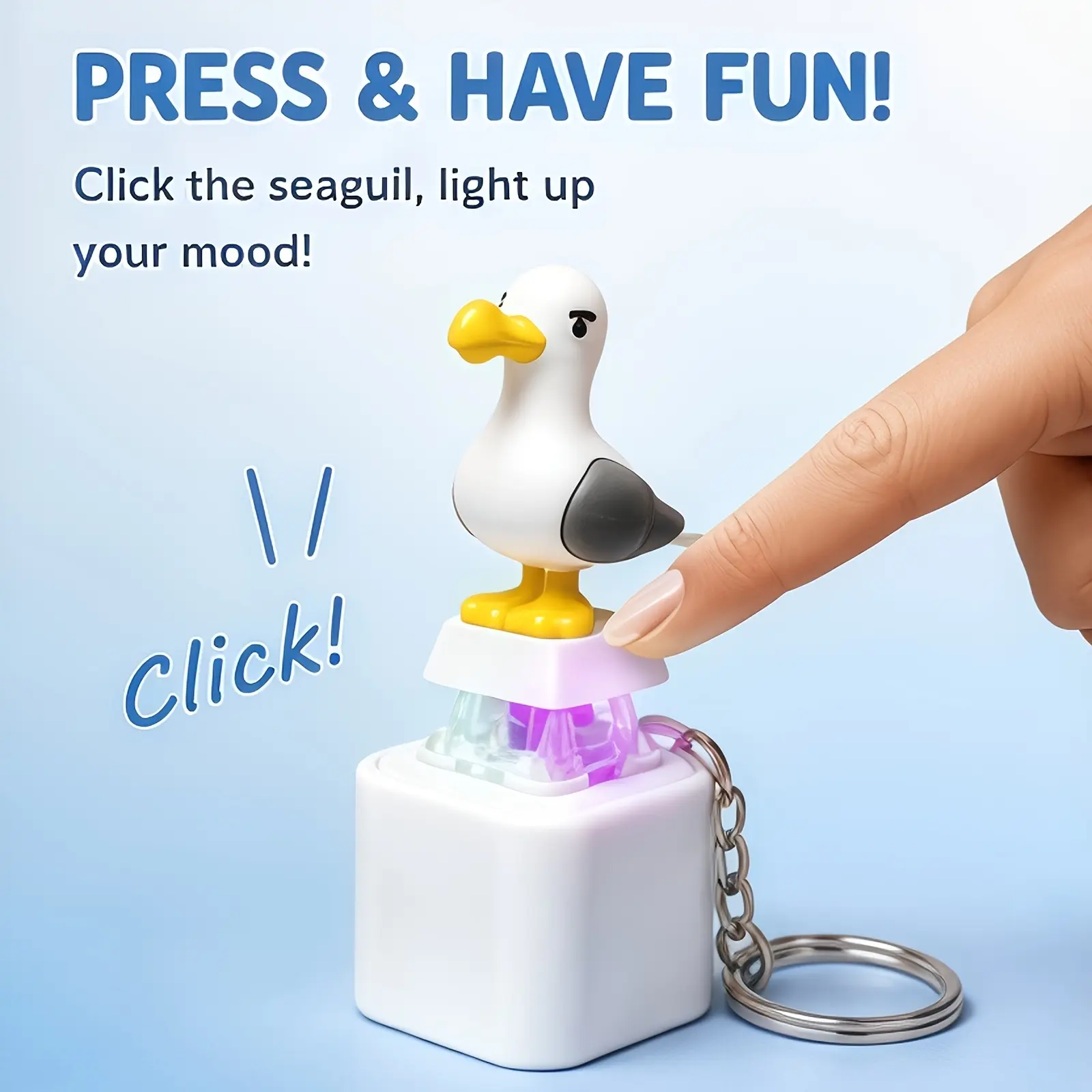 Novelty Seagull Keychain, PVC & Steel Gull Figure Fidget Toy with Clicking Button, Fun Accessory for Adults, Daily Use & Party Favor, Seagull Keychains, Button Clicker