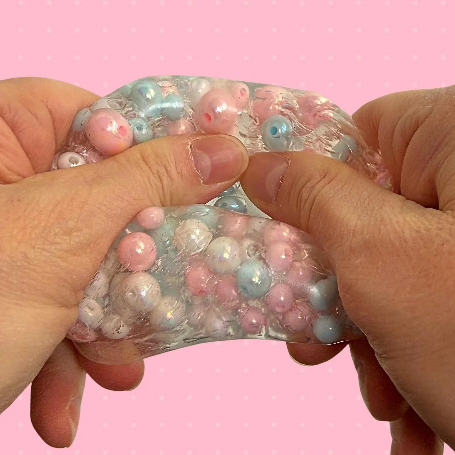 Fidget squishy toy, quiet crunch ASMR, clear sensory beads ball, slime textured fidget