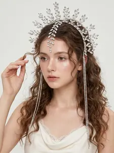 Elegant Rhinestone Branch Fringe Headband, Handmade Wire Crown Hair Accessory, Bridal Stage Dinner Hairstyle Band