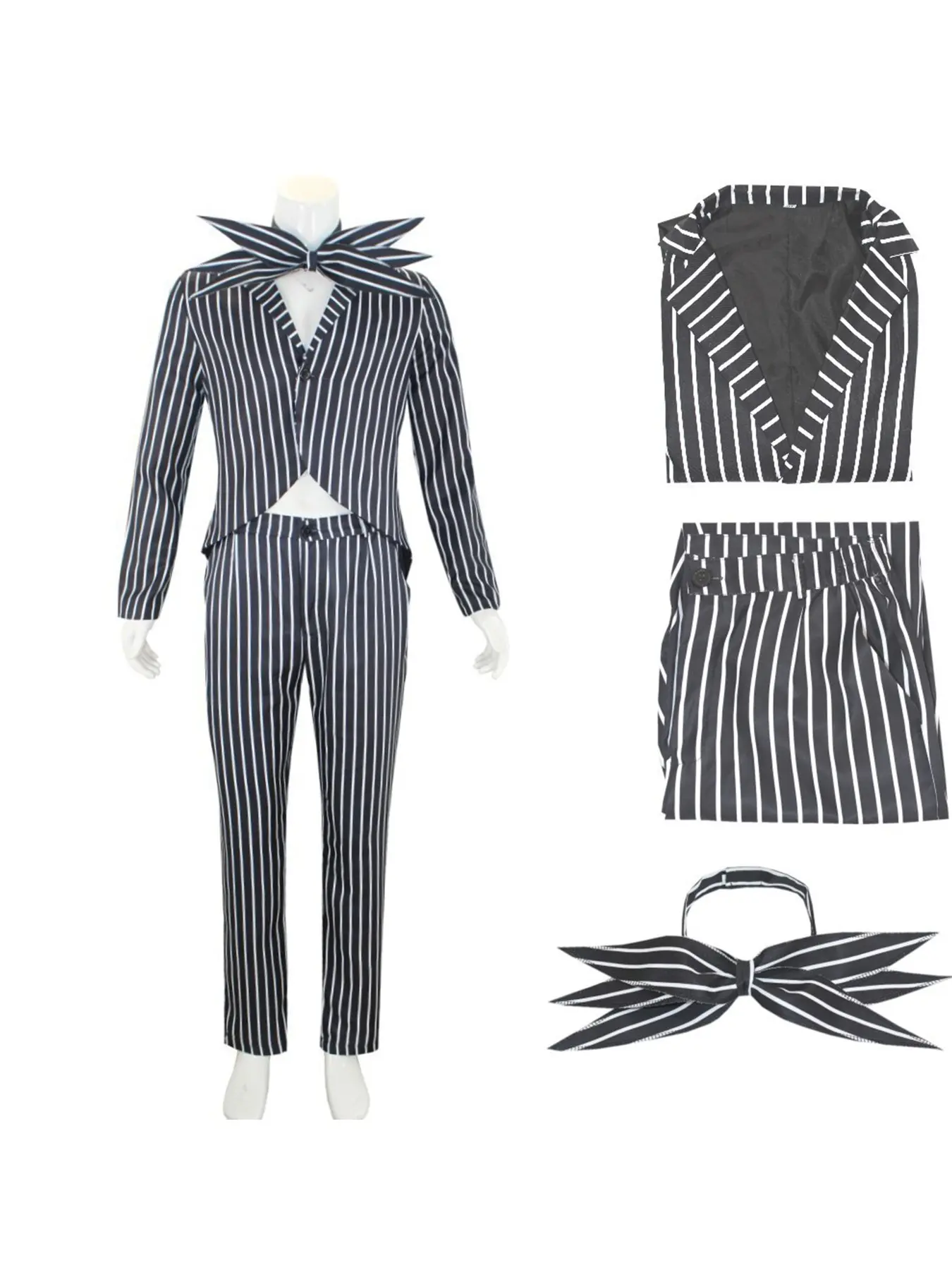 Halloween Costume Christmas Night Jack Cosplay Suit, Skull Jack Striped Jacket Pants Set, Daily Wear Halloween, All Seasons Slim Fit