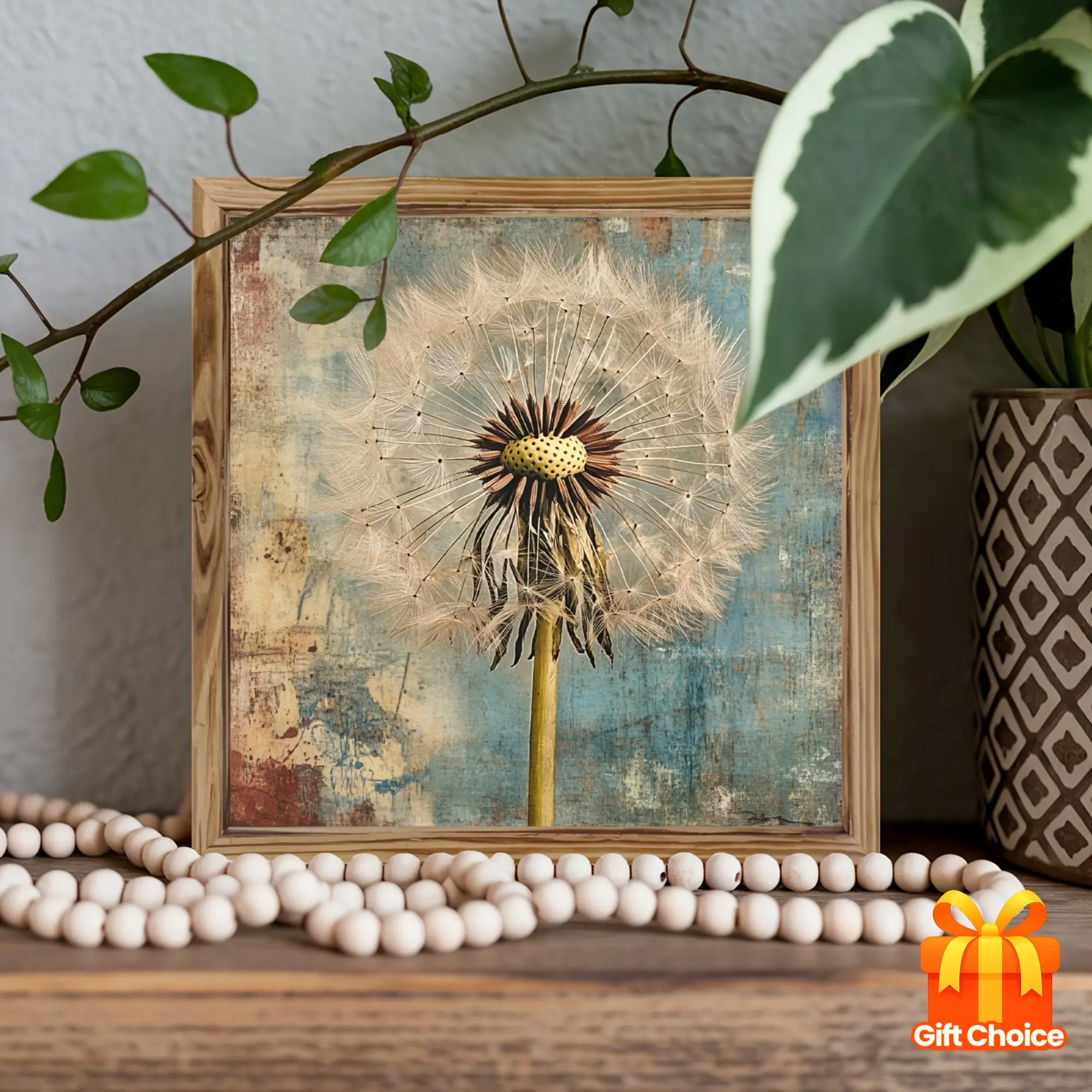 [Vintage Wall Art] Rustic Blue & Beige 1pc Vintage Dandelion Inspirational Wall Art | 8x8 Inch Wooden Framed Sign - Perfect Gift for Family and Friends, Home Decor, Farmhouse Style, Highquality Print