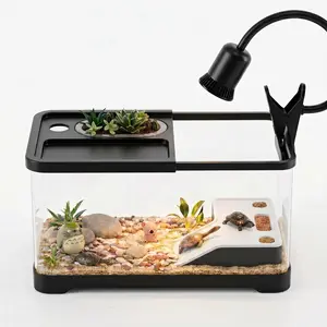 Turtle Tank Starter Kit 🐢 7-Piece Complete Habitat Set for Small Turtles, Reptiles & Aquatic Pets - Acrylic Terrarium with Basking Platform & Light