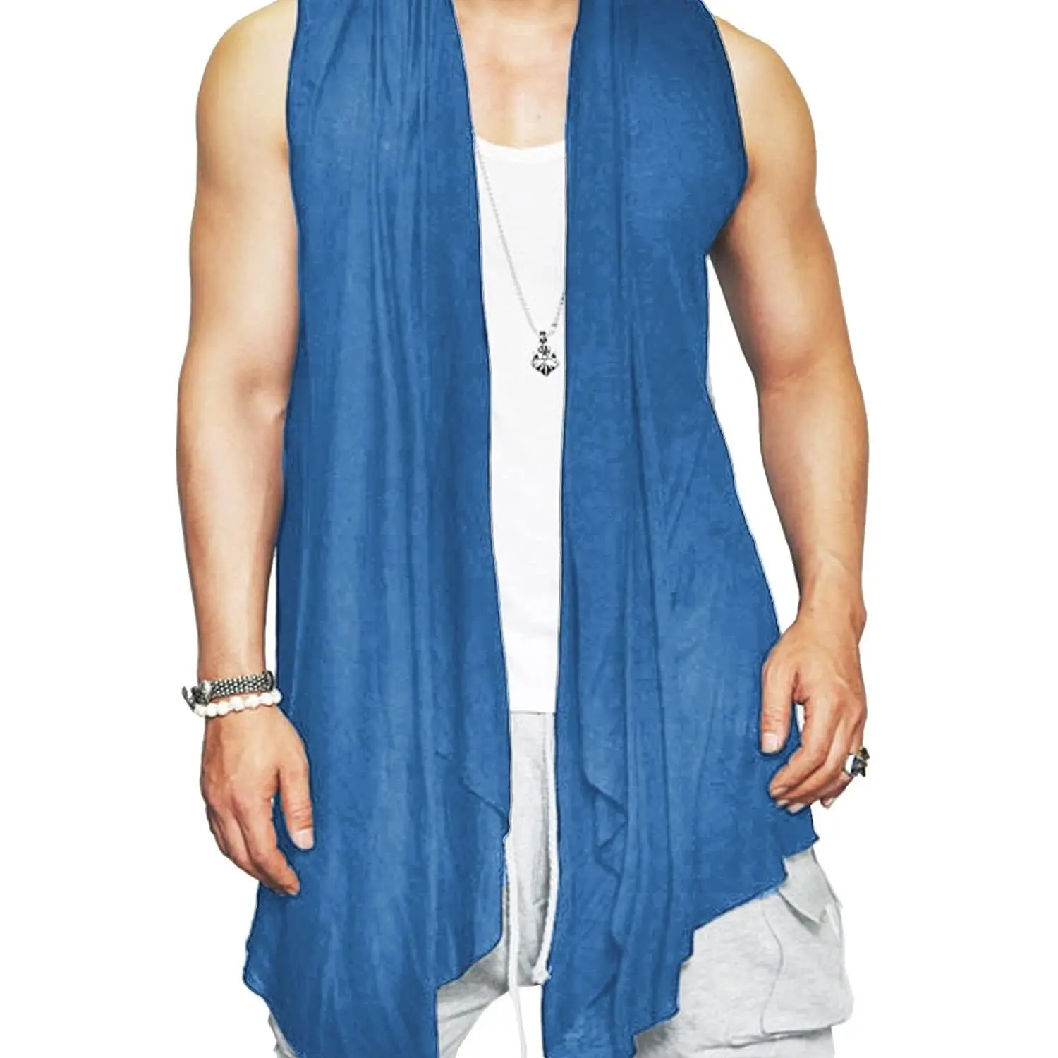 Men's Ruffle Shawl Collar Cardigan Sleeveless Open Front Sleeveless Kimono Vest