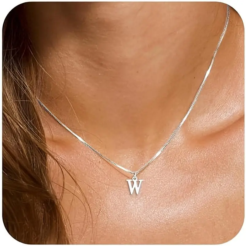 Silvery Initial Necklace For Women, Delicate Alphabet Necklace, Small Silvery Initial Pendant, Name Necklace