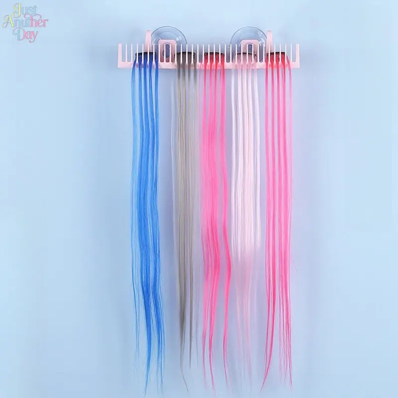 2 Pack Pink Plastic Suction Cup Hair Extension Hanger Rack, Multi Slot Hair Weft Storage Holder, Wall Mount Hair Piece Organizer for Washing, Dyeing, Braiding and Styling Human Hair Extensions