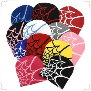 Women Men y2k Beanie Spider Web Knit Hats Warm Soft Goth Winter Caps