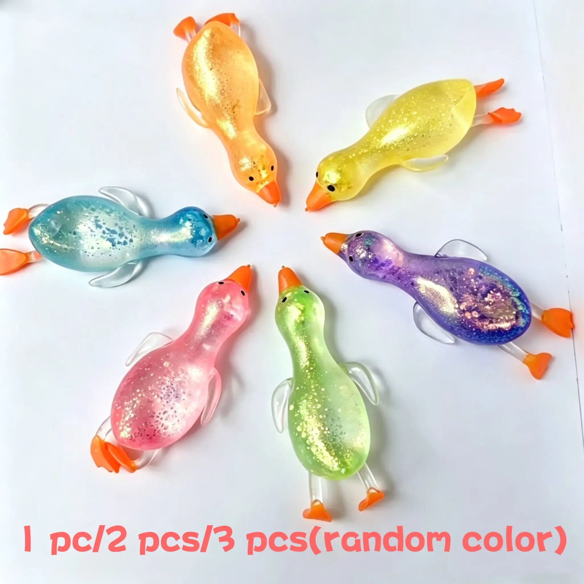 Squishy Toy Set, Sparkly Squishies, Glittering Crystal Duck/penguin/bird Shapes（random color）, Soft Slow-Rebound Stress Relief, Portable Unisex Gift for Ages 14+