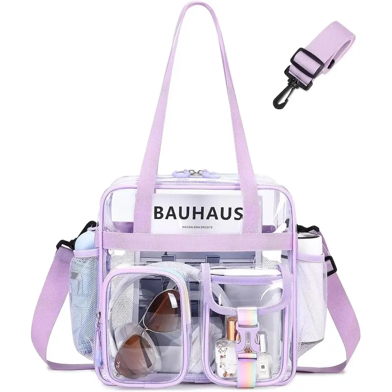Clear Tote Bag, PVC 12x 12x6 in Clear Bag for Stadium Events for Women Men Water Resistant Heavy Duty Transparent Bag