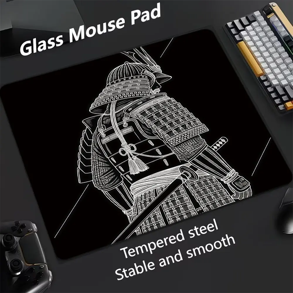 Japanese Samurai Glass Mouse Pad, Ultra Smooth Tempered Glass, Large Size Gaming Mouse Pad, Ideal for Esports and Office Use, Tempered Glass Mousepad