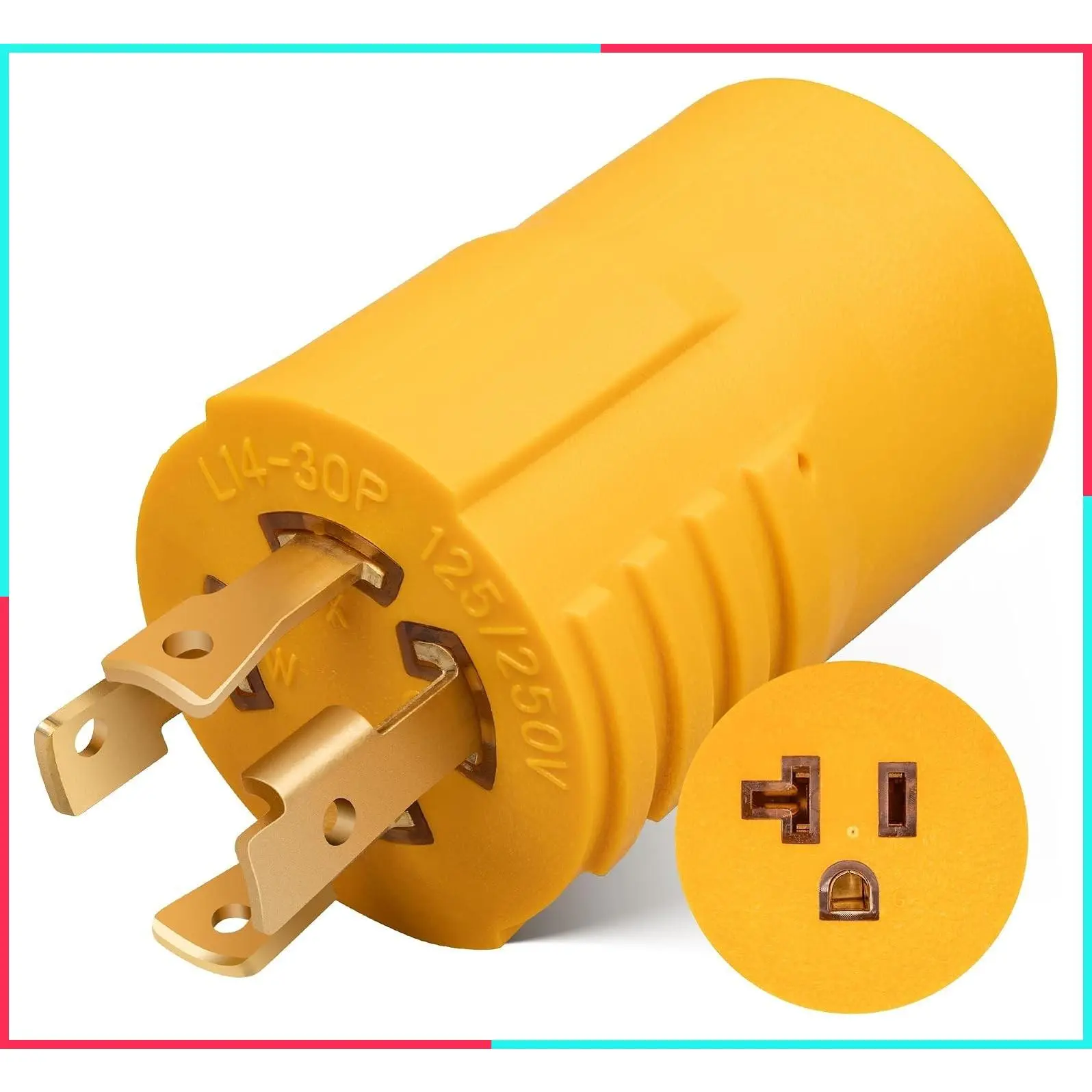 Generator Adapter L14-30P to 5-15R/5-20R, 4 Prong Twist Lock to 110V T-Blade, 30 Amp to 15/20 Amp Household Plug Distribution, 125/250V 7500W
