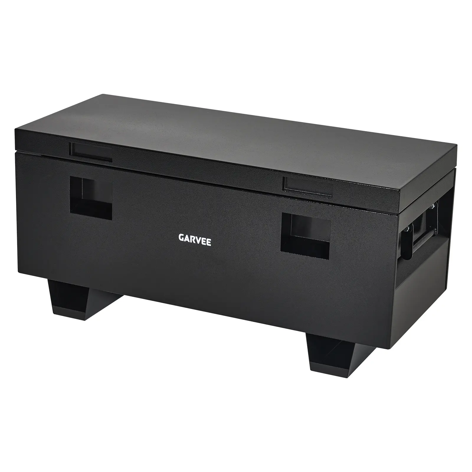 【Garvee】 Lockable Steel Frame Tool Chest - Durable Metal Box, Tool Box Organizer, 36x16x18in Jobsite Organizer with Dual Recessed Handles, 2 Front Latches, Detachable Raised Legs, Black Powder Coated Finish for Truck, Garage Use