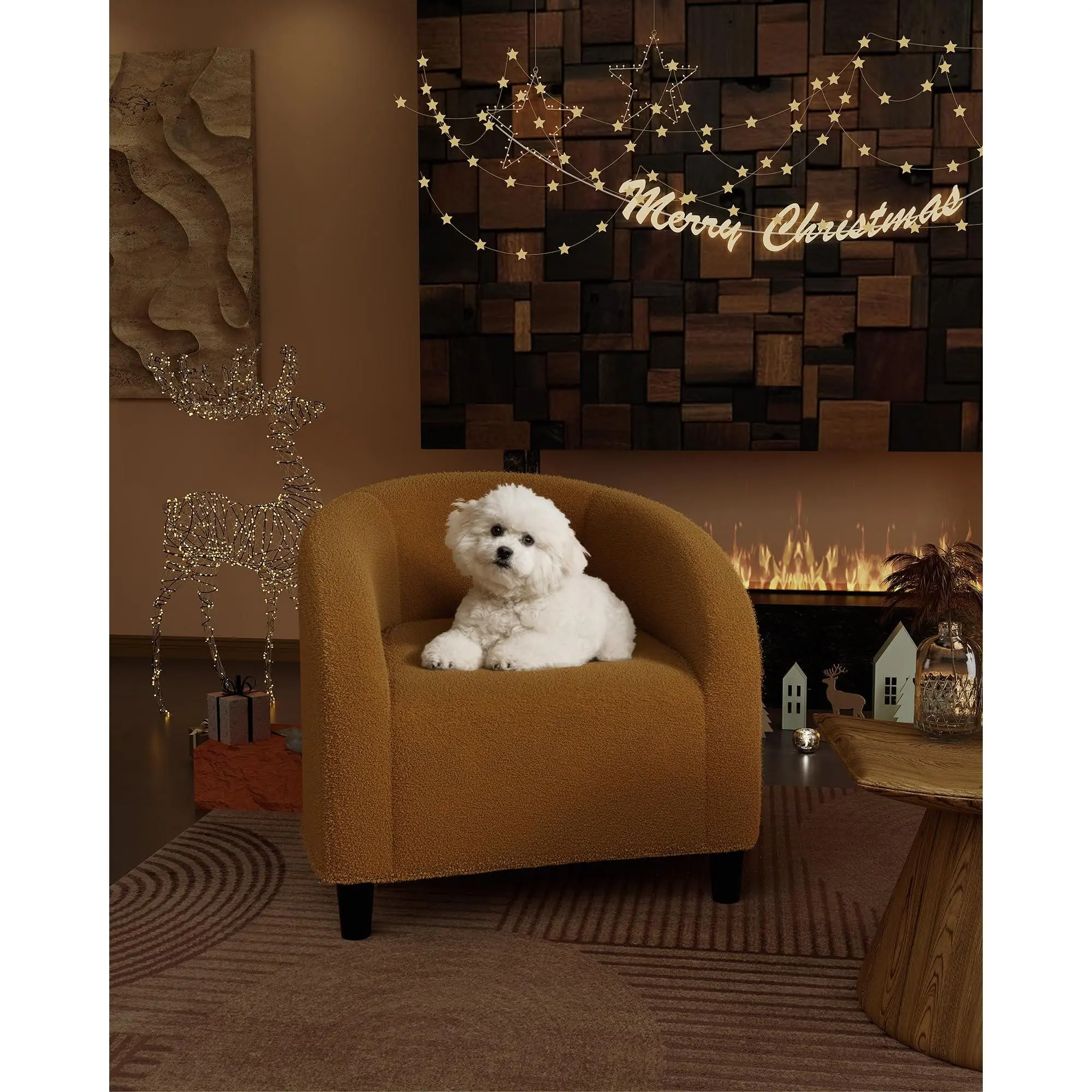 Garvee Modern Boucle Barrel Accent Chair – Cozy Sherpa Upholstery, Rounded Back, Comfortable Single Armchair for Bedroom, Living Room, Office, Reception – Beige