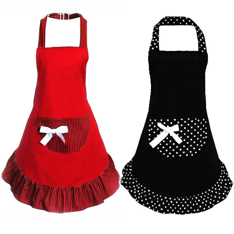 Cute Princess Plaid Apron for Women & Girls, Lace Trim Bowknot Bib Apron with Ruffle Detail, Kawaii Kitchen Cooking & Baking Apron for Coffee Shop, Home, Party & Everyday Wear