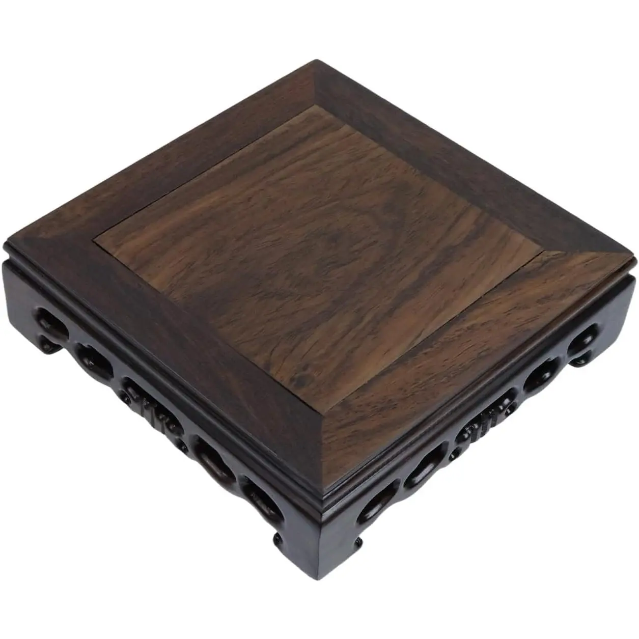 Ebony Wood Display Stand, 5.5 Inch Square Wooden Pedestal Base, Carved Wood Riser for Vase, Teapot, Trophy, Fishbowl, Home Decoration