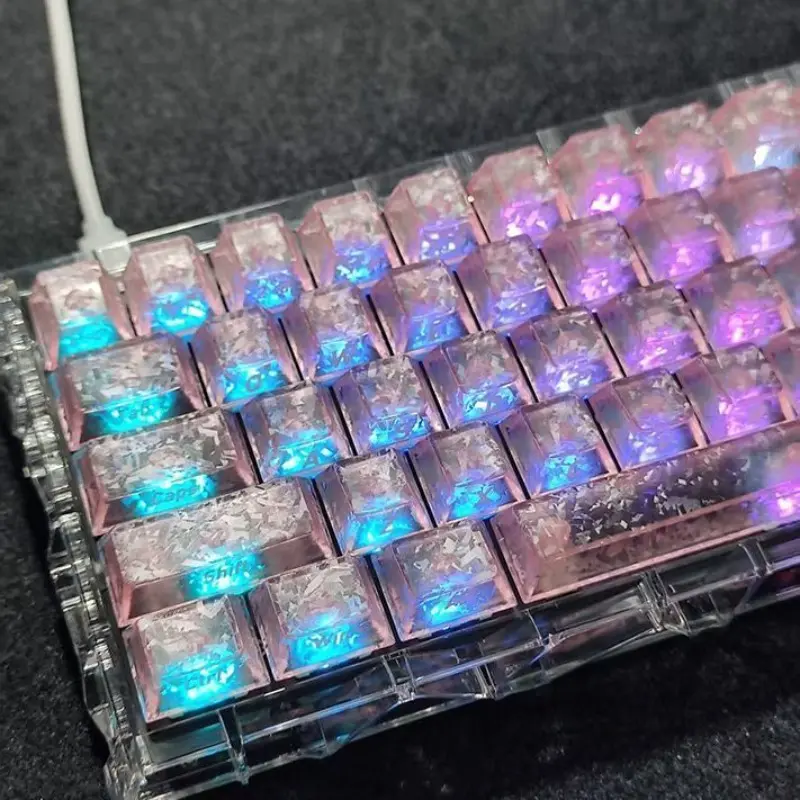 Transparent Ice Carbon Texture Keycaps, Side Engraved Characters, Semi-Transparent, Cherry Height, Keyboard Accessories