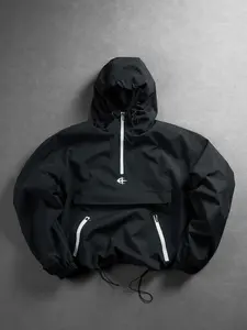 Men's Half-Zip Hooded Jacket, American Outdoor Functional Style, Drawstring Waist Waterproof Windproof Coat, Daily Wear for Commuting and Hiking, Outdoor Sports Jacket, Sports Casual Jacket
