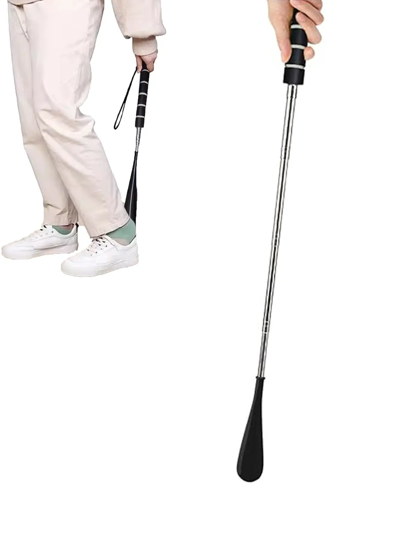 Metal Shoe Horn, Portable Long Handle Shoe Horn, Extra Long Handle Shoe Assistant for Men Women, Shoehorn