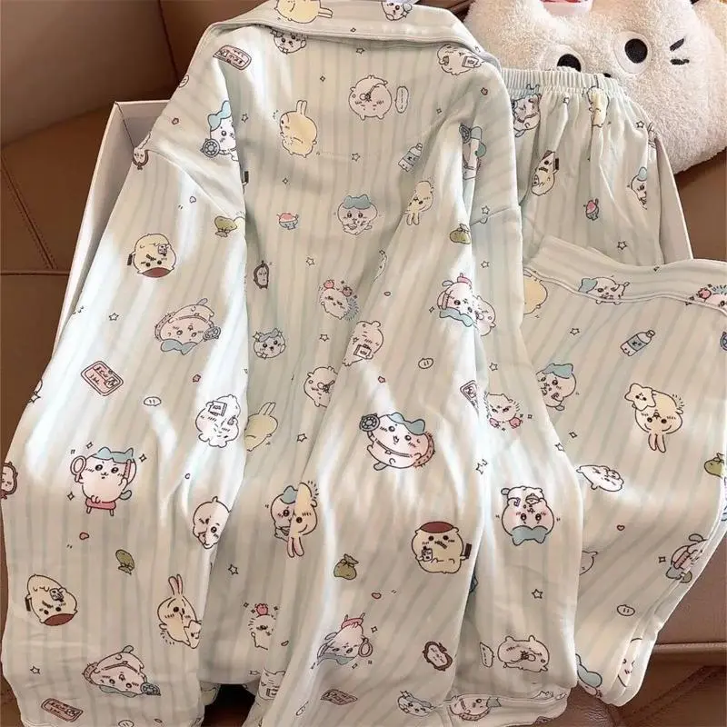 Chiikawa Cute Winter Thicken Pajamas Anime Cartoon Autumn and Winter Keep Warm Lounge Clothes Couple Suit Sweetness Gifts