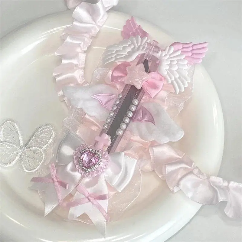 Pink White Color Utility Knife for Student Sweet Fashion Wings Bow Box Cutter Scrapbook Journal Paper Cutter Student Supplies