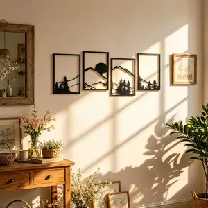 Mountain Landscape Pattern Wall Art, Minimalist Design, 4 Counts/set Wall Decor, Wall Hanging Decor for Home Living Room Bedroom, Home Decor, Modern Home Decoration, Ornaments