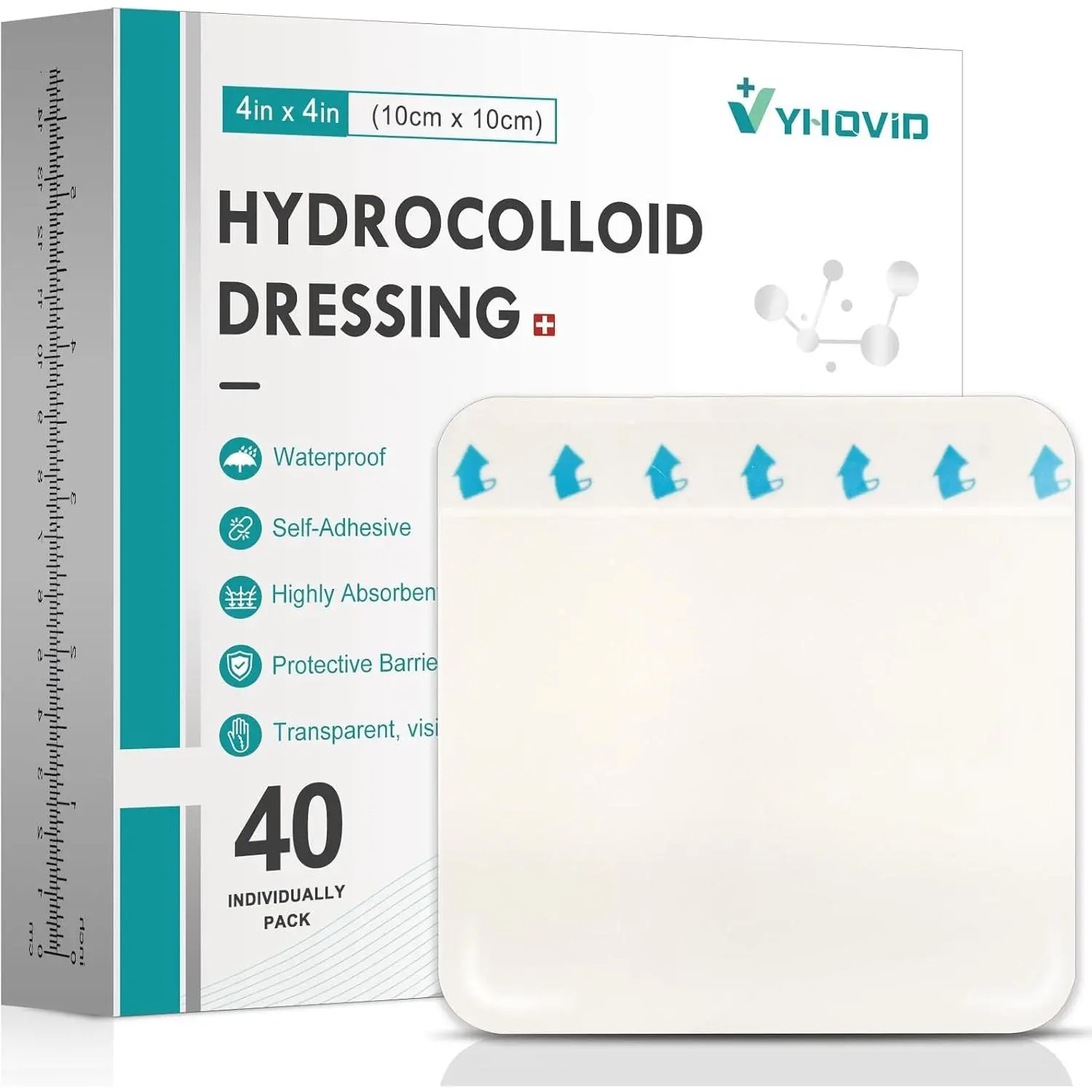 40-Pack Sterile Waterproof Hydrocolloid Wound Dressing Bandage Patch (4"x4"), Self-Adhesive, Highly Absorbent for Burn, Blister Care, Bed Sore Relief