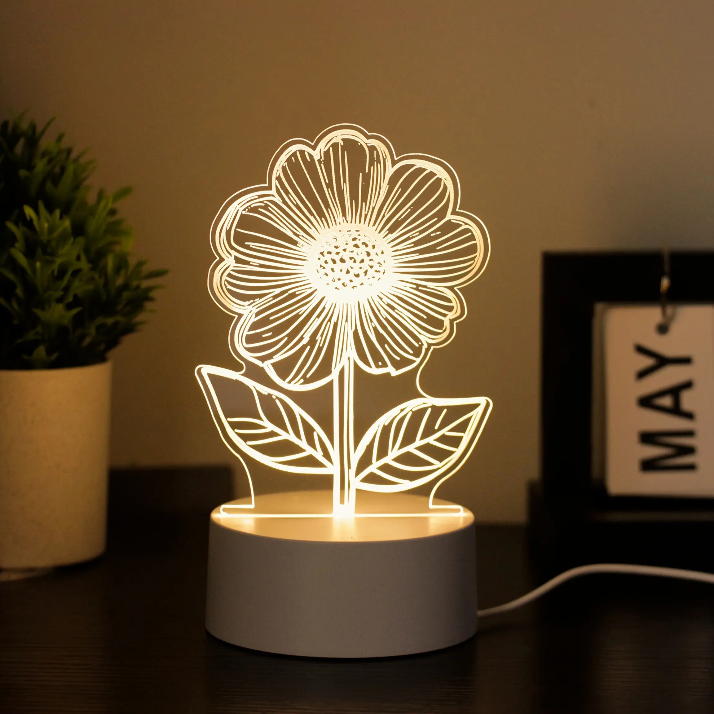 USB Powered Sunflower Night Light, Modern Floral Desk Lamp, Bedroom & Game Room Decor, Durable Plastic, Holiday Gift, Sunset Lamp