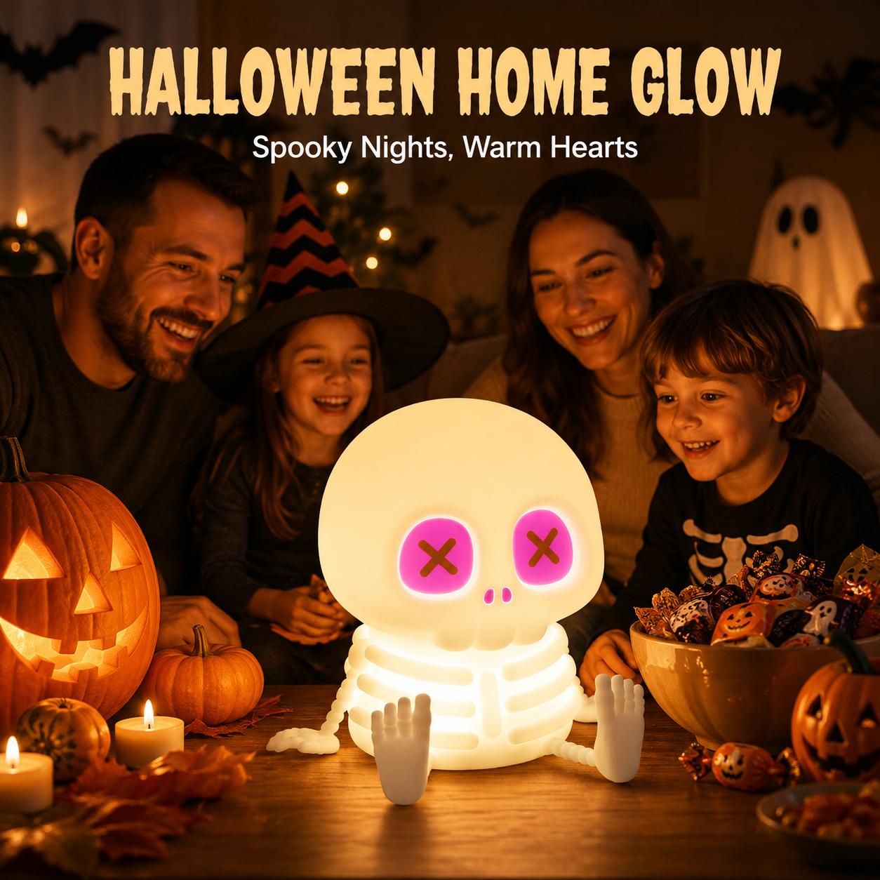 Skull Shape Halloween Silicone Night Light - Type-C Rech, Adjustable Warm Light, Touch Control LED Bedside Lamp, Indoor Use Kids' Rooms Decor, Festive Gift - MM2