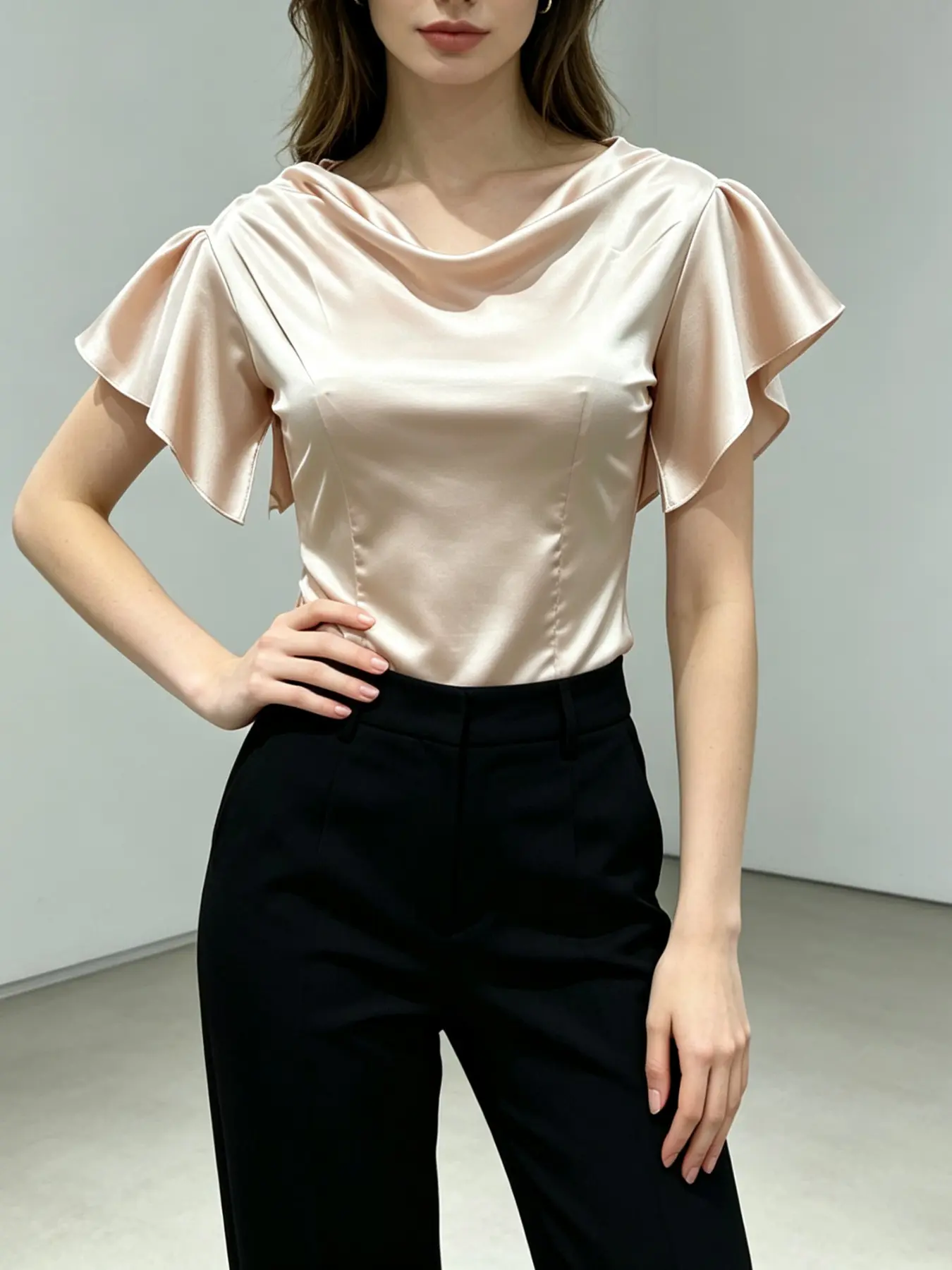 Elegant Casual Summer Sexy Cap Sleeve Asymmetrical Hem T-Shirt, Fitted Women's Fashion Top, Comfortable and Stylish, Chic, Everyday, Perfect for Daily Wear