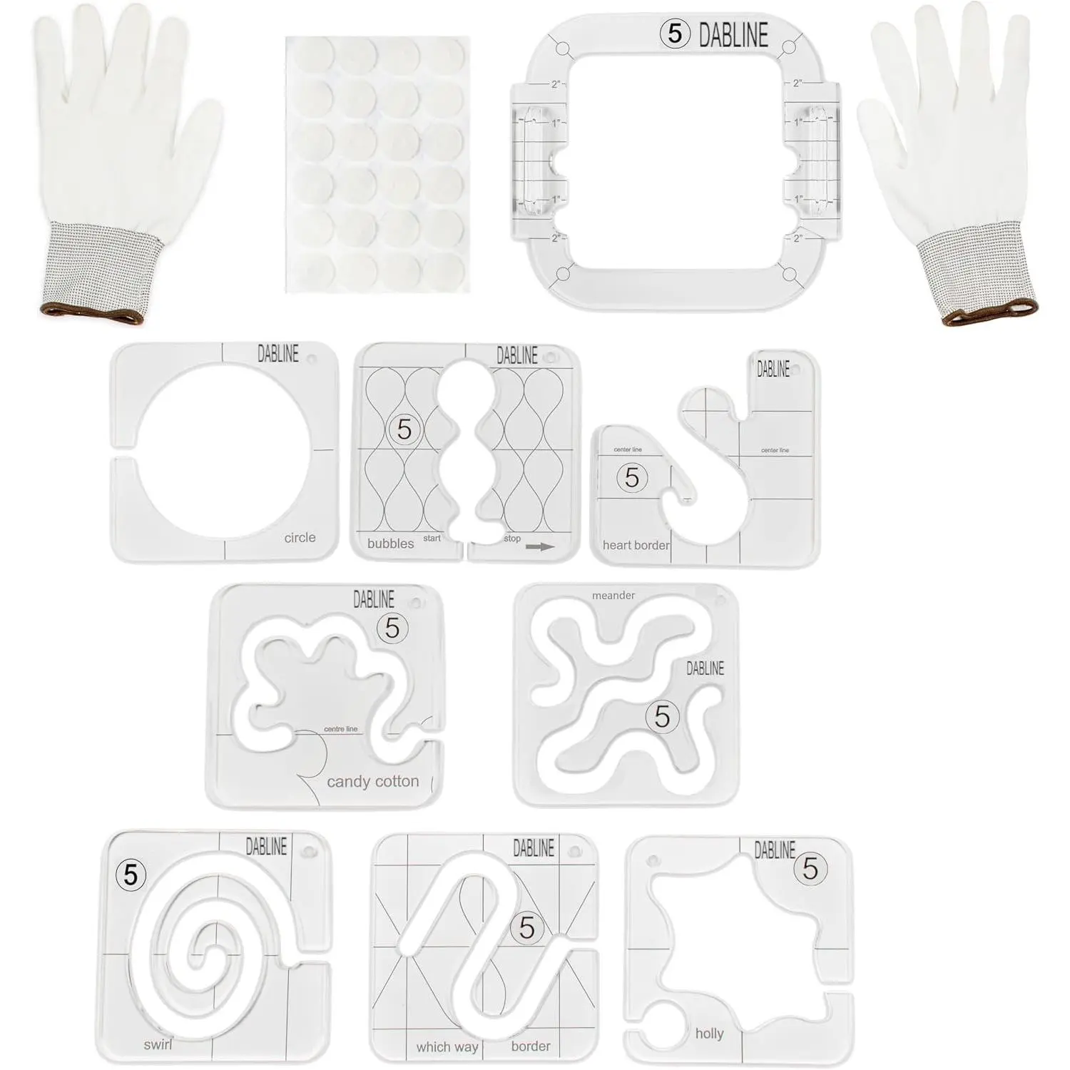 13 PCs Quilting Template Set Includes 8 Quilting Templates, Quilting Frame/Gloves/Stickers/Guide, Free Motion Quilting Rulers and Templates