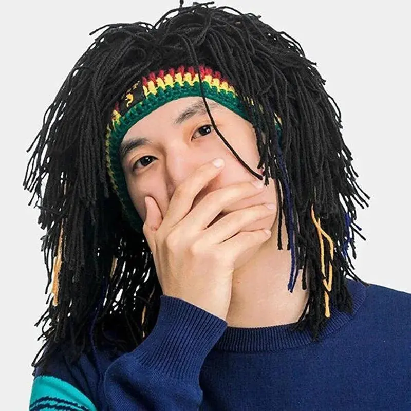 Unisex Handmade Synthetic False Braid Dreadlock Wig Beanie Hat, Crochet Rasta Jamaica African Party Hip Hop Dance Hat with 58cm Circumference, Hat Circumference: 58Cm