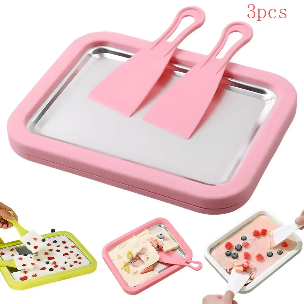 3-Piece Spiral Ice Cream Maker Set, Instant Freezing Tray & 2 Scrapers, Stainless Steel Dessert Machine, Kitchenware, Kitchen Utensils & Gadgets