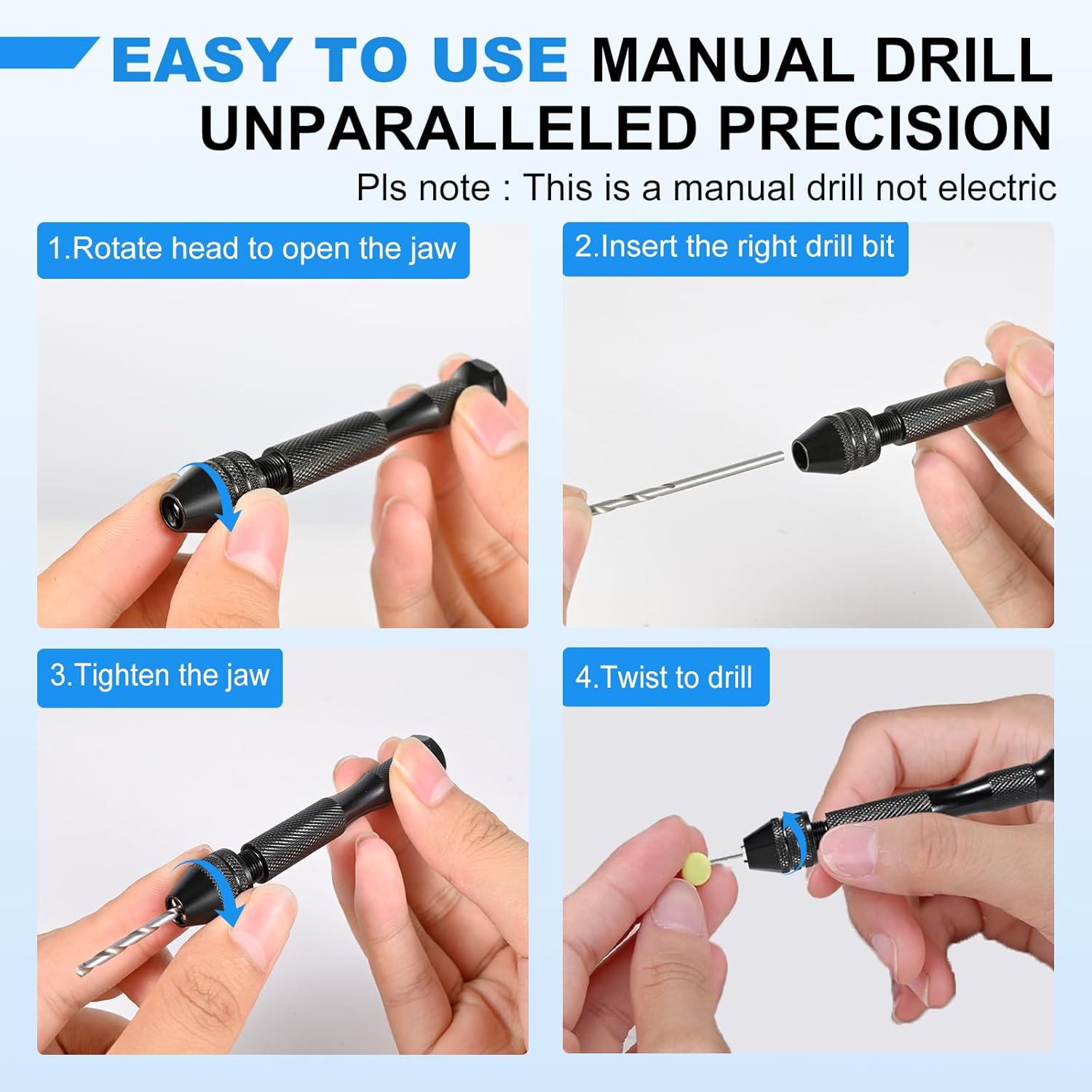 26 count  Drill Bit Set, Pin Vise Hand Drill Manual  w/ Drill Bits (0.5mm-2.5mm), Rotary Craft Drill for  Making, , , Plastic, Miniature, Beads, Clay