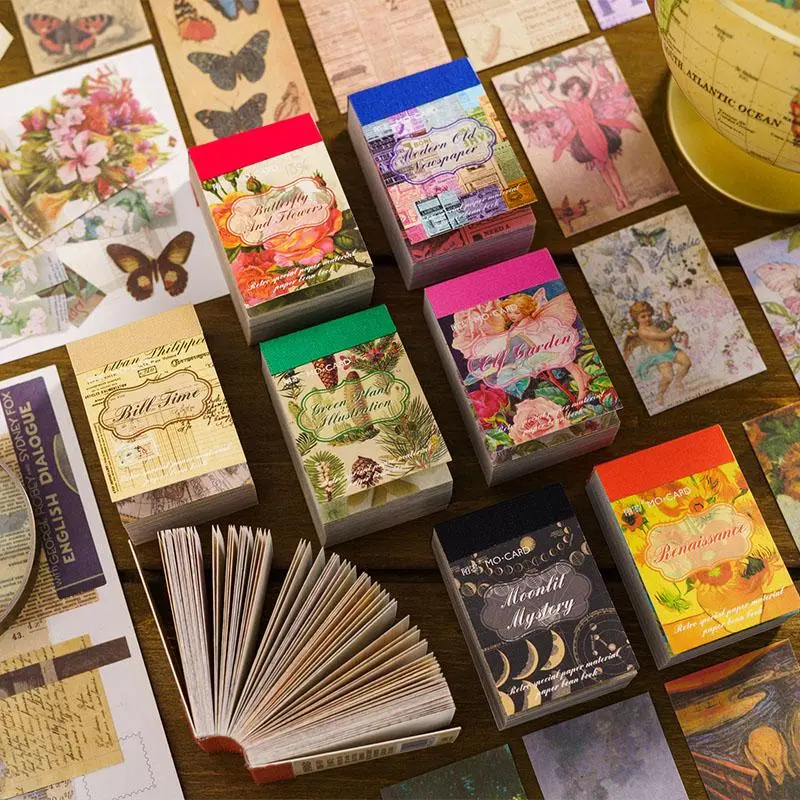 Mini Material Book Pack of 100, Scrapbook Materials, Random Colors, Retro Collage Handmade Decoration Paper, Memory Collection Series, Crafts