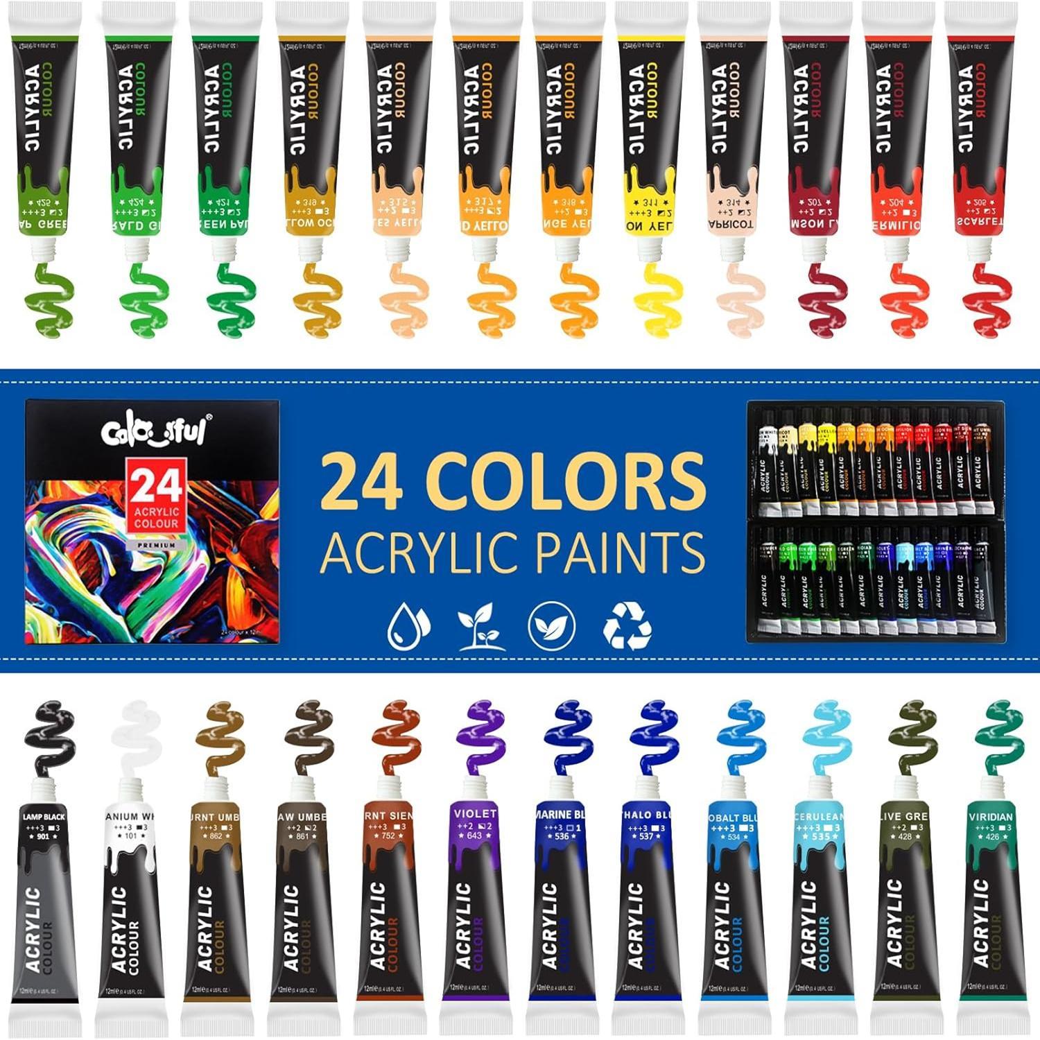 Acrylic Paint Set, 1 Box 12/24 Colors Colorful Acrylic Paint Set with 6 Brushes & 1 Palette, Acrylic Crafts Paint Kit for Student, Beginners, Crafts Art Supplies