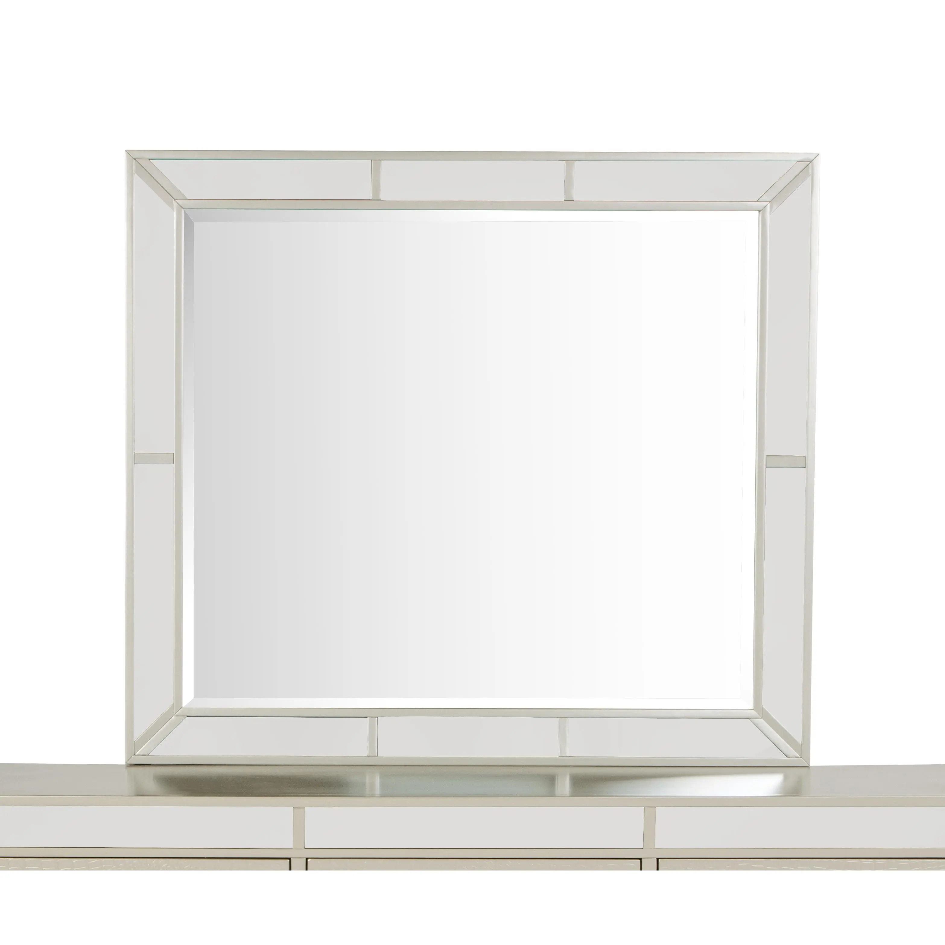 ARCH Elegant Contemporary Mirror in Silver Champagne Finish, Modern Wall Mirror for Bathroom Vanity, Bedroom, Living Room, Entryway, Decorative Frameless Mirror, Large Rectangular Mirror, Home Decor Wall Mirror, Silver Champagne Mirror