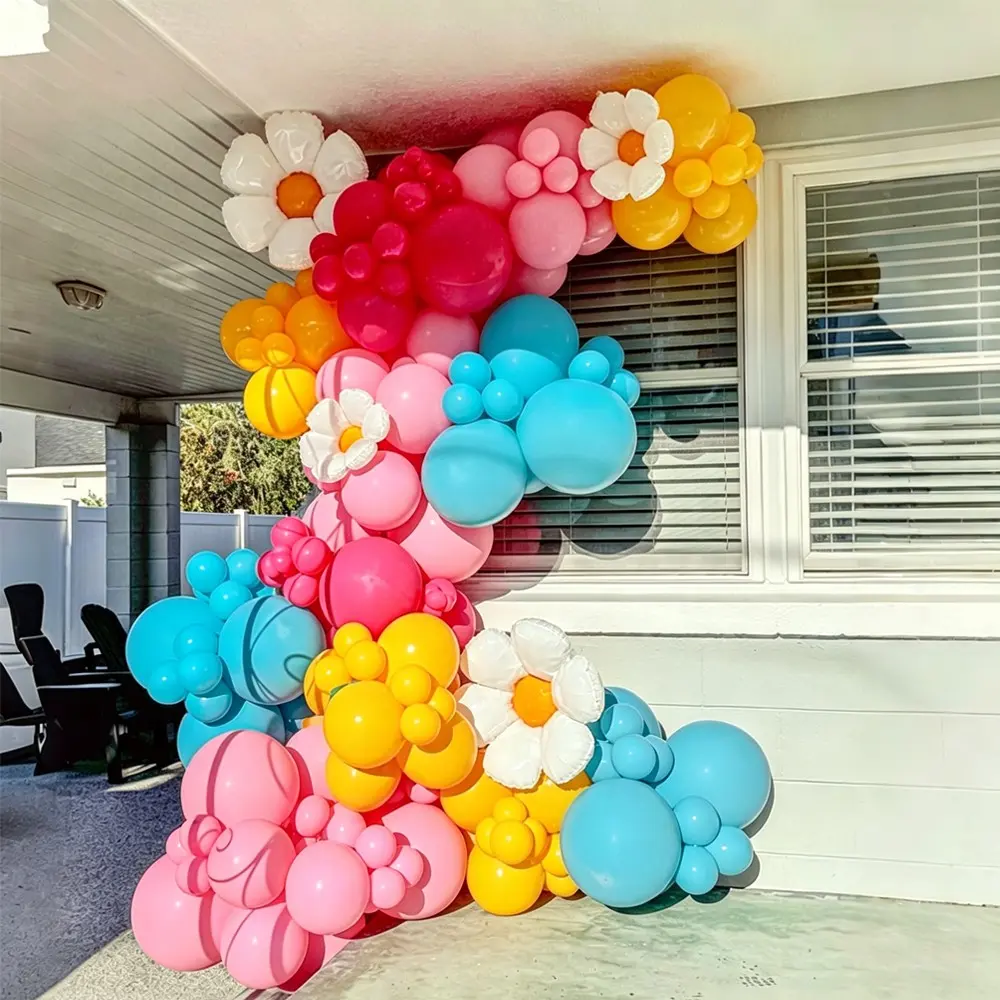 Daisy Design Latex Balloons in Navy and, Perfect for Hawaiian Parties, Summer Events, Mother's Day, Birthday, Graduation Decorations, Flower Balloons