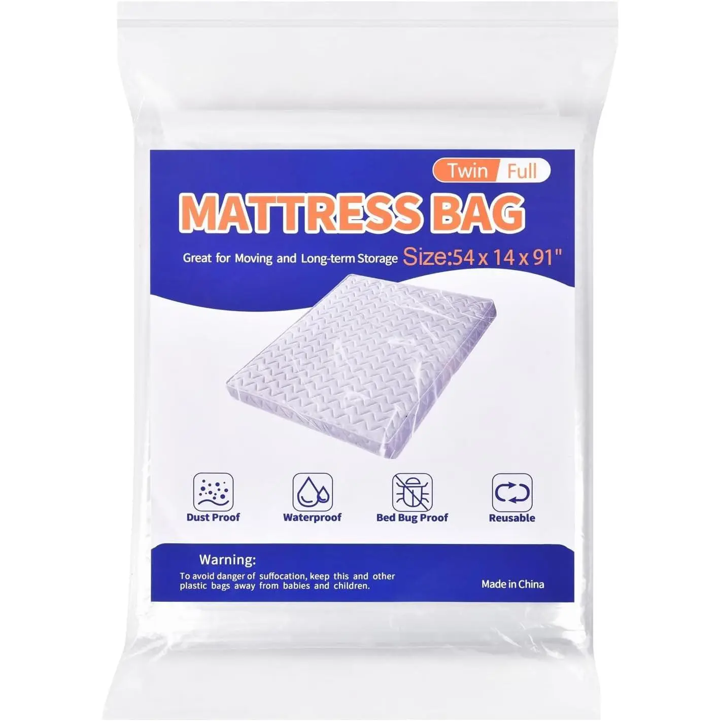 Mattress Bag for Moving Storage - Plastic Mattress Protector Cover, Twin/Full Size (1 Pack)Gift