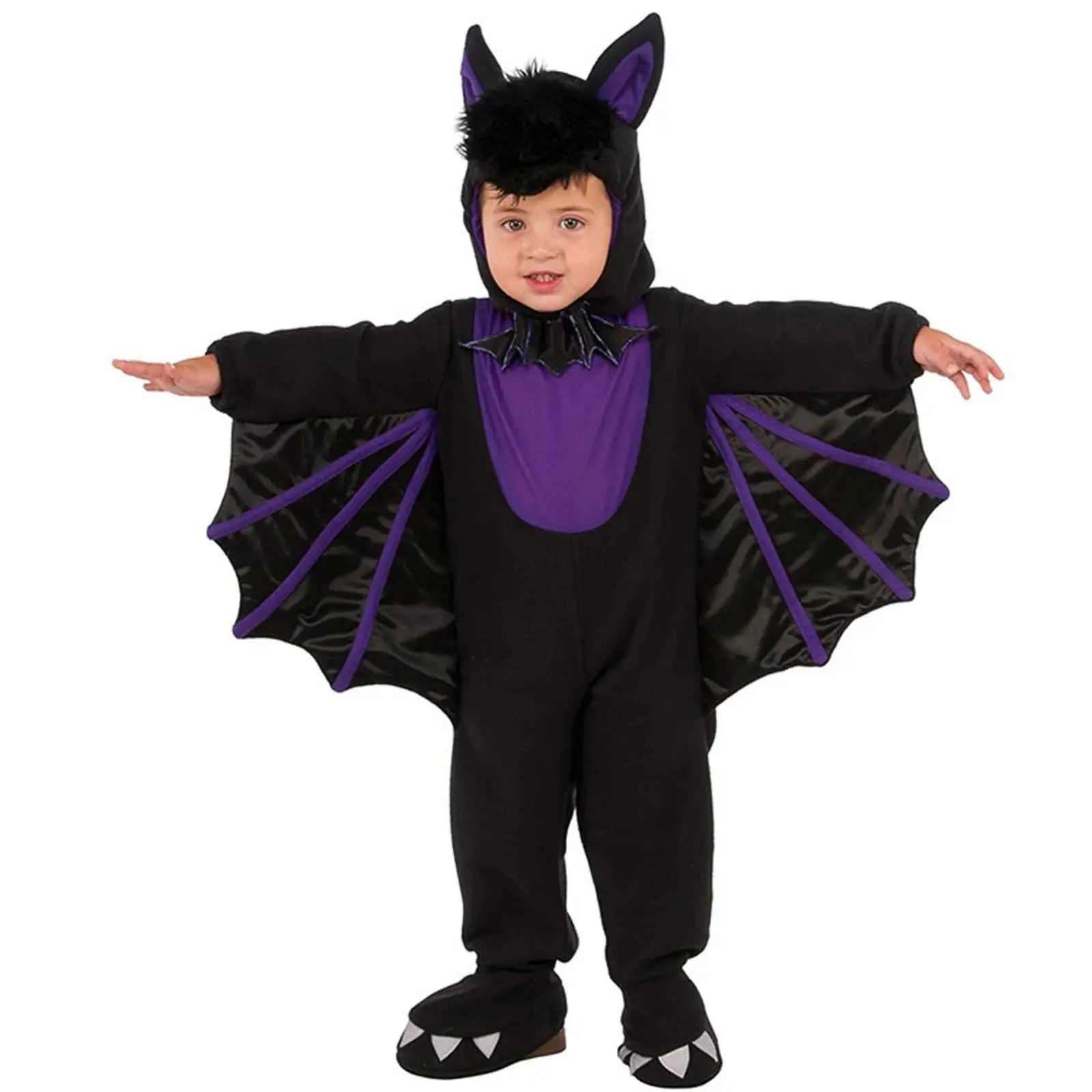 Toddler Bat Halloween Costume Purple Black Square Collar Hoodie Trousers with Wings Foot Cover Boys' Girls' Full Body spiderman