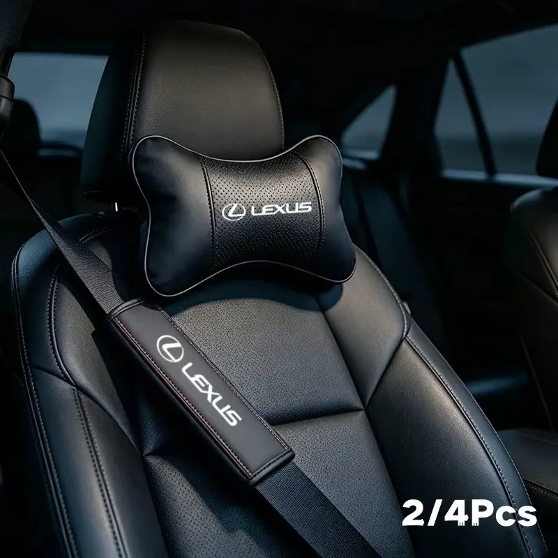 2/4pcs PU Leather Car Headrest Cushion, Neck Pillow Seat Cover, Seat Belt Shoulder Pads, Lexus Models, Automotive Car Interior Accessories