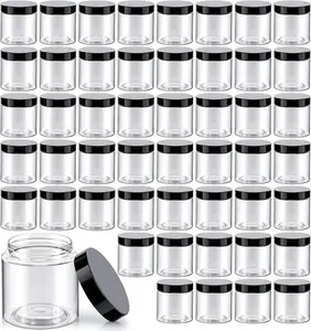 50 Pack 4 oz Clear Plastic Jars with Lids, Mini Empty Containers for Slime, Ointments, Lip Balm, Creams, Samples, Eyeshadow, Travel Storage, Makeup, Lotion, Body Butter