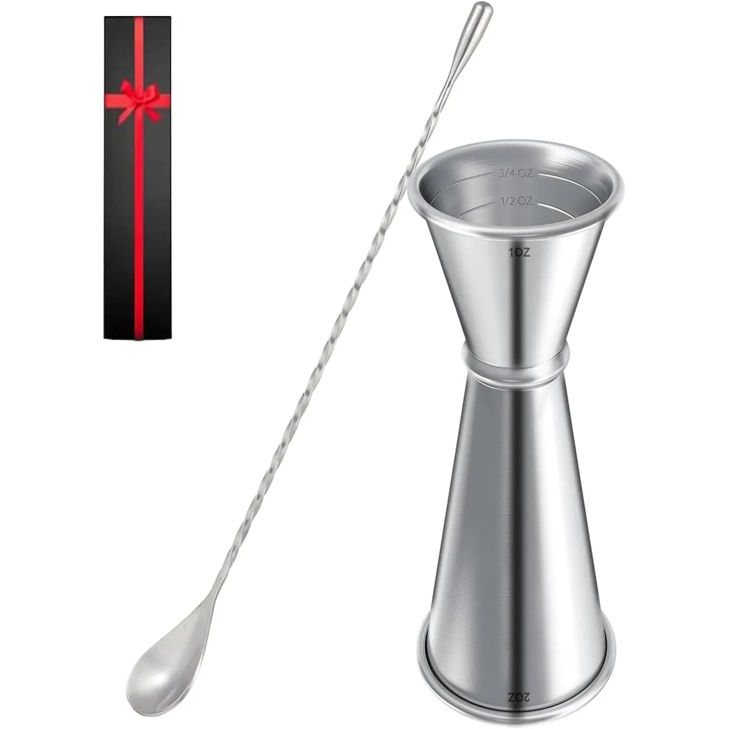 Measuring Jigger & Mixing Spoon Set, Bell Jigger with 1oz and 2oz Measuring Marks for Bartending, Comes with Cocktail Mixing Spoon for Bar Use