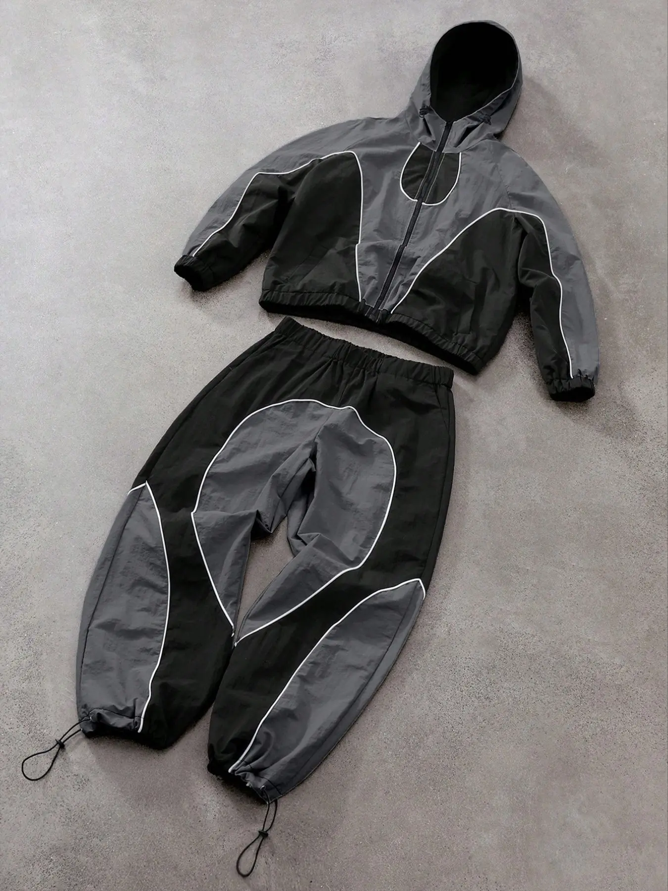 Men's Graphic Hooded Zipper Outerwear Set, Loose-Fit Long Sleeve Sweatshirt & Pants, Fall Winter Casual Street Style