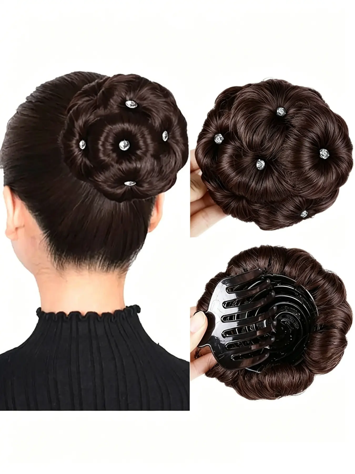 1pc Nine Diamond Claw Clip Hair Hat, Women's Synthetic Curly Bun Round Clip, Short Straight Curl Set, Wig Piece, Hairpieces, Artificial Hair, Hair Accessory